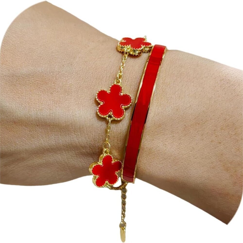 Gold Women Bracelets Stackable 18k Gold Plated Floral Bangle Jewelry Gift